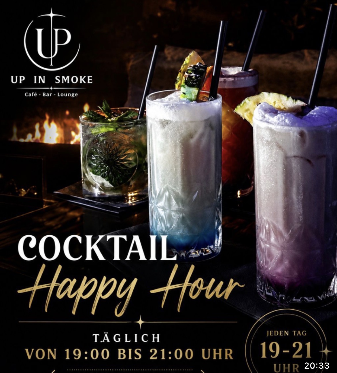Cocktail Happy Hour in der UP IN SMOKE LOUNGE Soltau, täglich 19 bis 21 Uhr